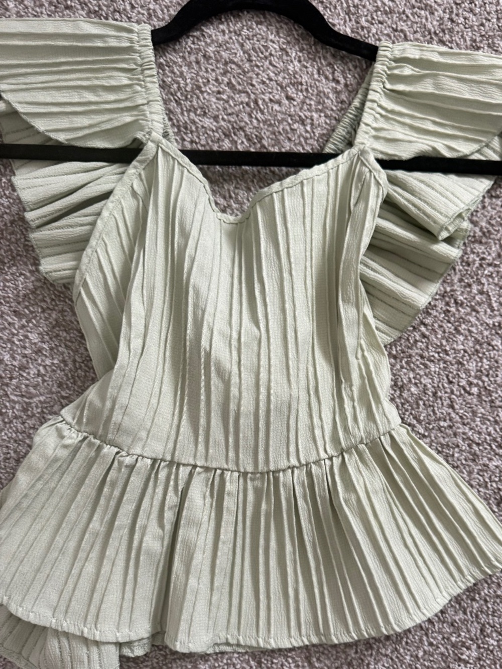 SHEIN Sage Green Pleated Ruffle Tie-Back Top